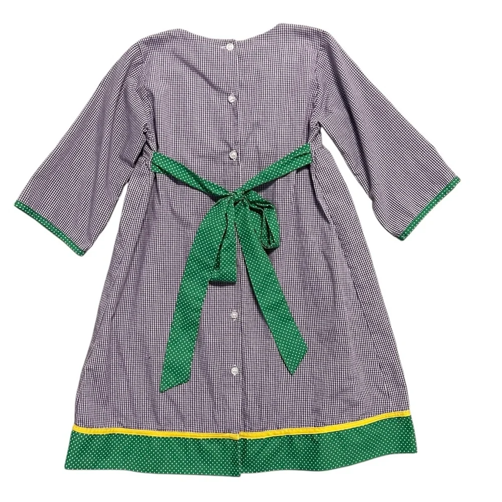 Krewe Kids 5Y Mardi Gras Embroidered Purple Gingham Dress